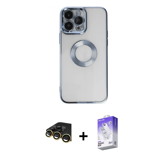 MARSİLYAN™- iPhone 14 Pro Max Kılıf Pusula Form - Siyah Bilvis 5in1 3D Magic Cam Ekran Koruyucu + Raze Metal Kamera Lens - GD
