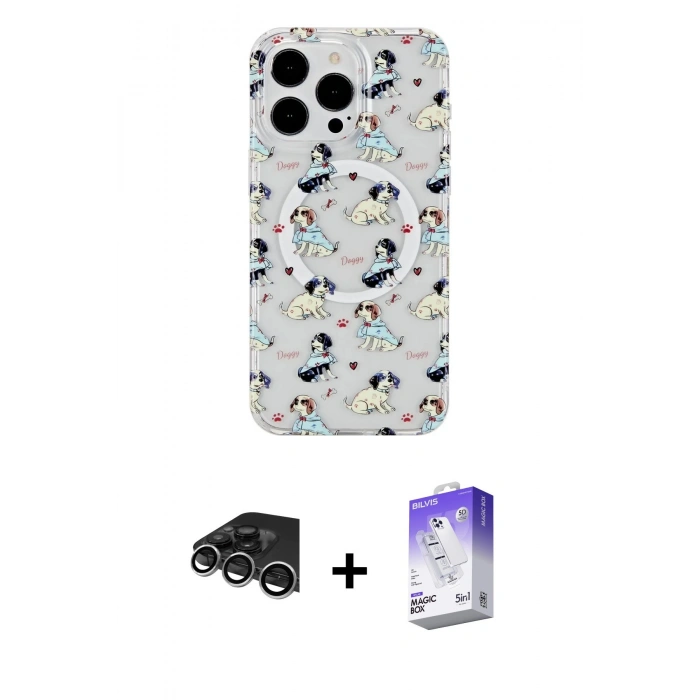 MARSİLYAN™- iPhone 14 Pro Max Kılıf Pusula Form - Siyah Bilvis 5in1 3D Magic Cam Ekran Koruyucu + Raze Metal Kamera Lens - GS