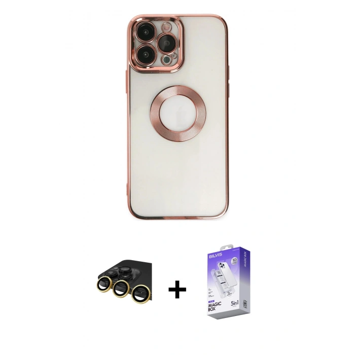 MARSİLYAN™- iPhone 14 Pro Max Kılıf Pusula Form - Siyah Bilvis 5in1 3D Magic Cam Ekran Koruyucu + Raze Metal Kamera Lens - GD