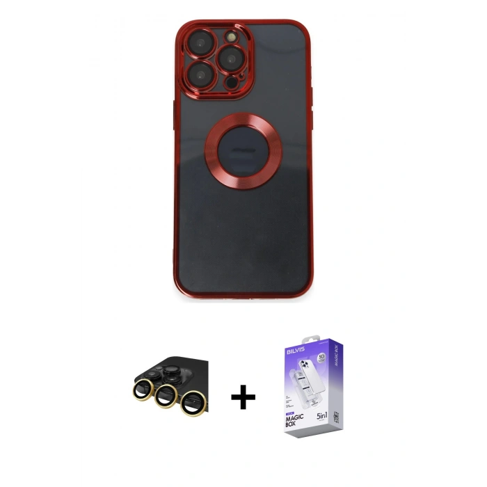 MARSİLYAN™- iPhone 14 Pro Max Kılıf Pusula Form - Siyah Bilvis 5in1 3D Magic Cam Ekran Koruyucu + Raze Metal Kamera Lens - GD