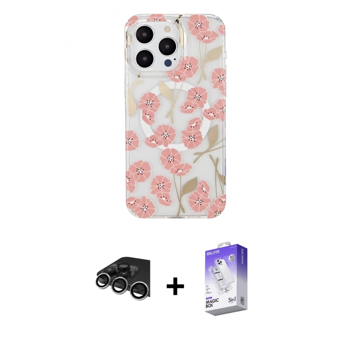 MARSİLYAN™- iPhone 14 Pro Max Kılıf Pusula Form - Siyah Bilvis 5in1 3D Magic Cam Ekran Koruyucu + Raze Metal Kamera Lens - GS