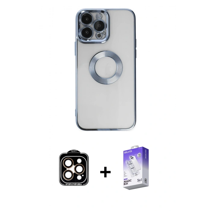 MARSİLYAN™- iPhone 14 Pro Max Kılıf Pusula Form - Siyah Bilvis 5in1 3D Magic Cam Ekran Koruyucu + PVD Metal Kamera Lens - TU