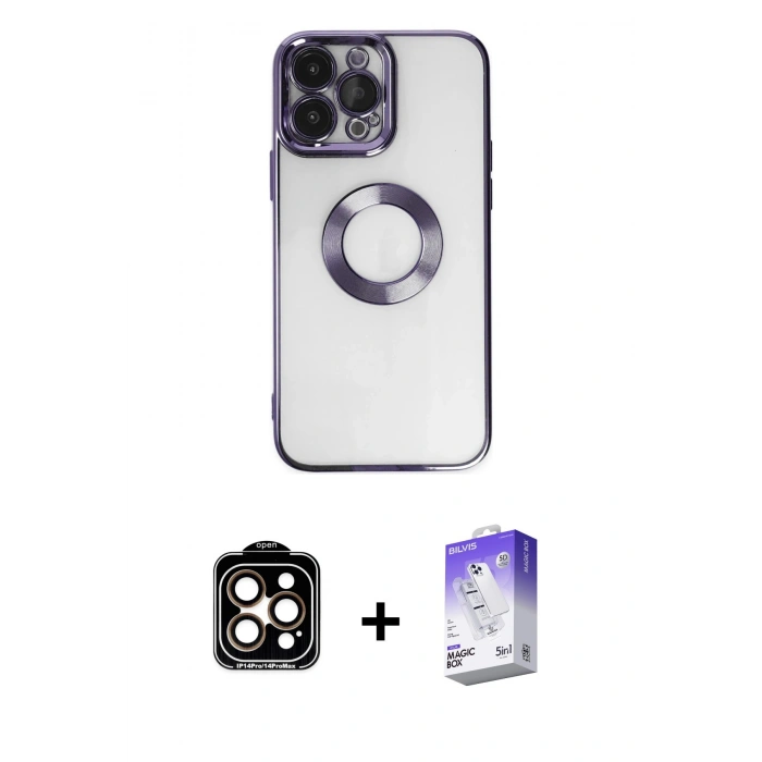 MARSİLYAN™- iPhone 14 Pro Max Kılıf Pusula Form - Siyah Bilvis 5in1 3D Magic Cam Ekran Koruyucu + PVD Metal Kamera Lens - TU