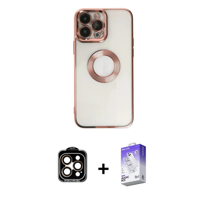 MARSİLYAN™- iPhone 14 Pro Max Kılıf Pusula Form - Siyah Bilvis 5in1 3D Magic Cam Ekran Koruyucu + PVD Metal Kamera Lens - TU