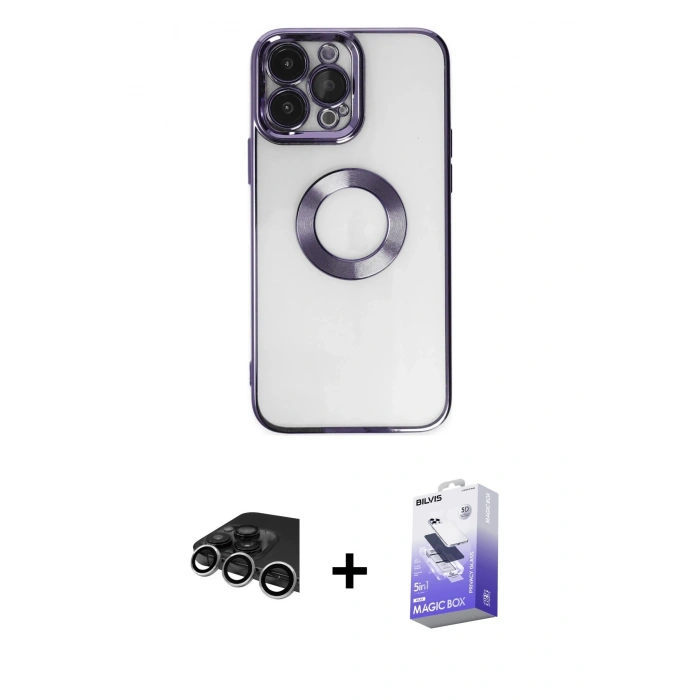 MARSİLYAN™- iPhone 14 Pro Max Kılıf Pusula Form - Siyah Bilvis 5in1 5D Magic Hayalet Cam Ekran Koruyucu + Raze Metal Kamera Lens - GS
