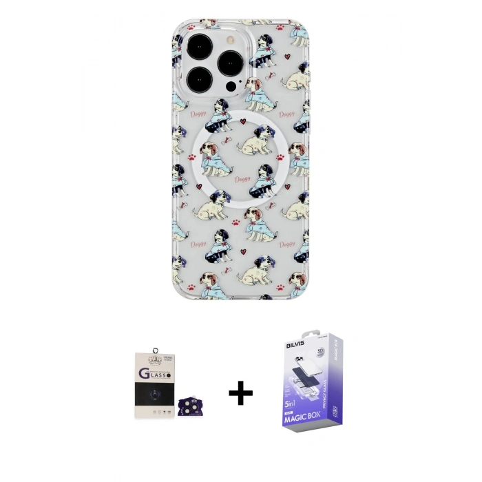 MARSİLYAN™- iPhone 14 Pro Max Kılıf Pusula Form - Siyah Bilvis 5in1 5D Magic Hayalet Cam Ekran Koruyucu + Bilvis Titan Kamera Lens - DNMR