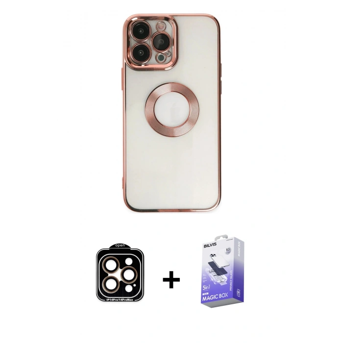 MARSİLYAN™- iPhone 14 Pro Max Kılıf Pusula Form - Siyah Bilvis 5in1 5D Magic Hayalet Cam Ekran Koruyucu + PVD Metal Kamera Lens - TU