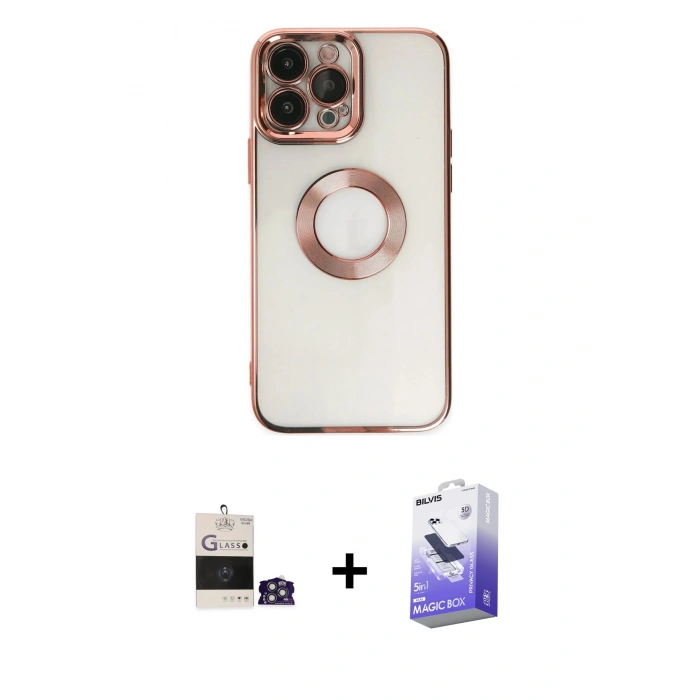 MARSİLYAN™- iPhone 14 Pro Max Kılıf Pusula Form - Siyah Bilvis 5in1 5D Magic Hayalet Cam Ekran Koruyucu + Bilvis Titan Kamera Lens - GS