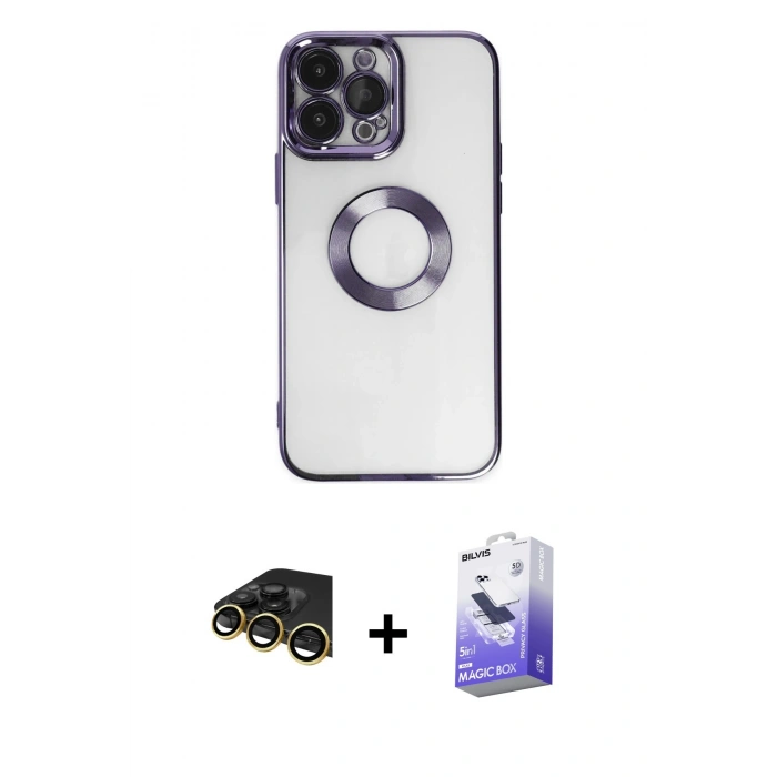 MARSİLYAN™- iPhone 14 Pro Max Kılıf Pusula Form - Siyah Bilvis 5in1 5D Magic Hayalet Cam Ekran Koruyucu + Raze Metal Kamera Lens - GD