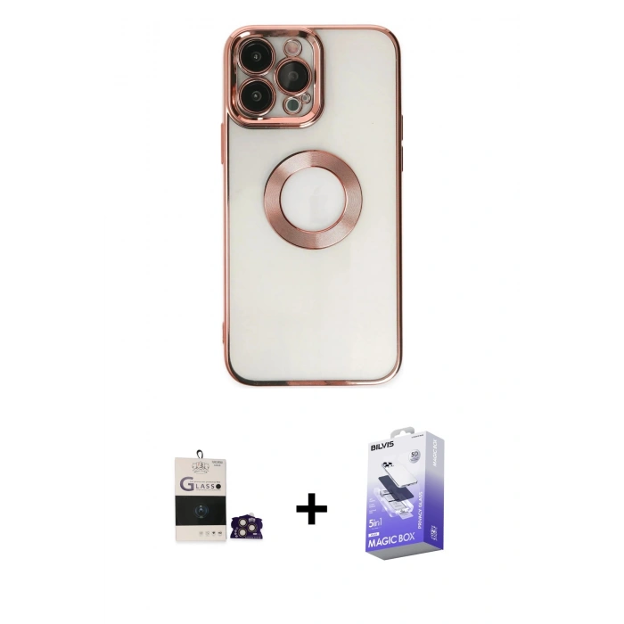 MARSİLYAN™- iPhone 14 Pro Max Kılıf Pusula Form - Siyah Bilvis 5in1 5D Magic Hayalet Cam Ekran Koruyucu + Bilvis Titan Kamera Lens - GD