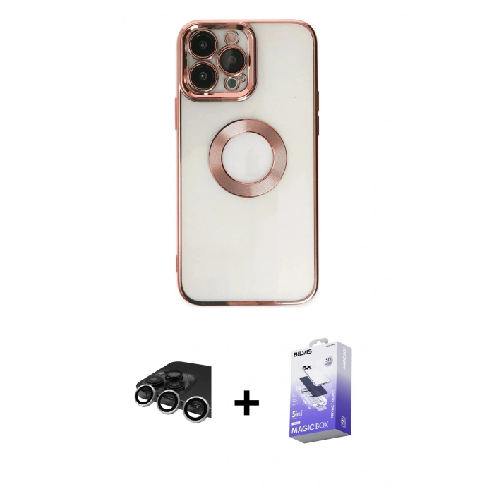 MARSİLYAN™- iPhone 14 Pro Max Kılıf Pusula Form - Siyah Bilvis 5in1 5D Magic Hayalet Cam Ekran Koruyucu + Raze Metal Kamera Lens - GS