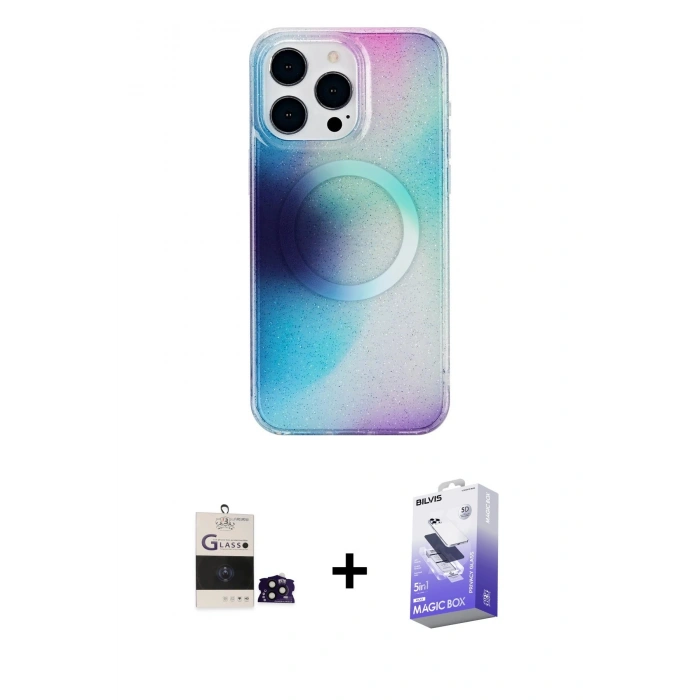 MARSİLYAN™- iPhone 14 Pro Max Kılıf Pusula Form - Siyah Bilvis 5in1 5D Magic Hayalet Cam Ekran Koruyucu + Bilvis Titan Kamera Lens - SH