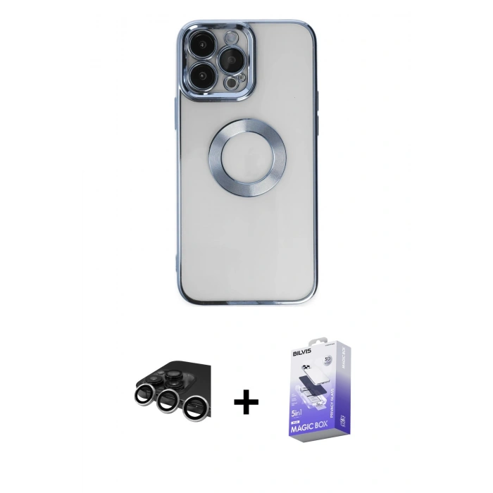 MARSİLYAN™- iPhone 14 Pro Max Kılıf Pusula Form - Siyah Bilvis 5in1 5D Magic Hayalet Cam Ekran Koruyucu + Raze Metal Kamera Lens - GS