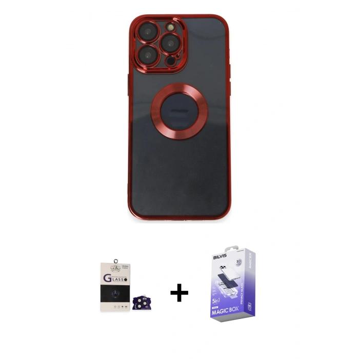 MARSİLYAN™- iPhone 14 Pro Max Kılıf Pusula Form - Siyah Bilvis 5in1 5D Magic Hayalet Cam Ekran Koruyucu + Derin Mor Bilvis Titan Kamera Lens