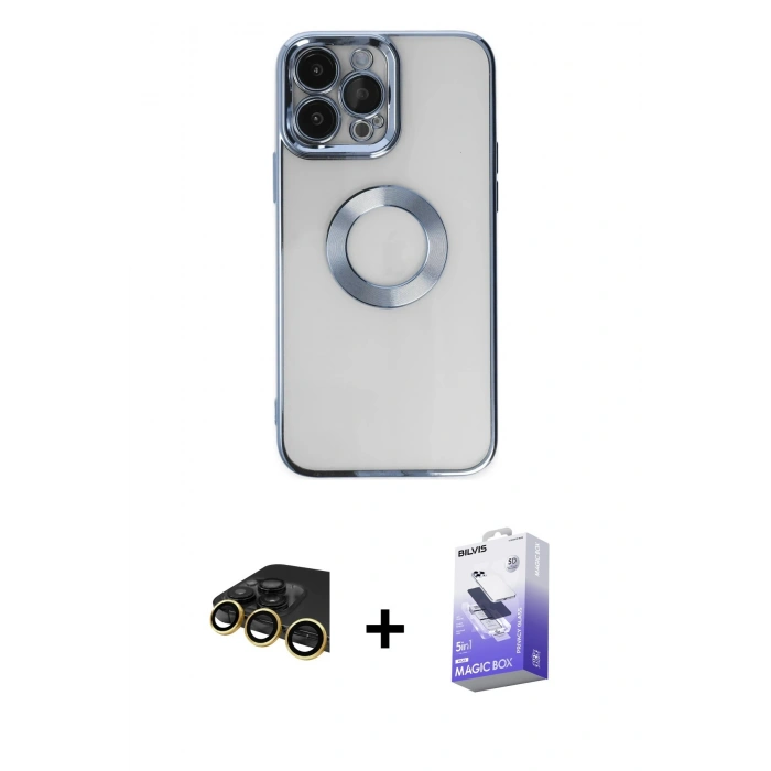 MARSİLYAN™- iPhone 14 Pro Max Kılıf Pusula Form - Siyah Bilvis 5in1 5D Magic Hayalet Cam Ekran Koruyucu + Raze Metal Kamera Lens - GD