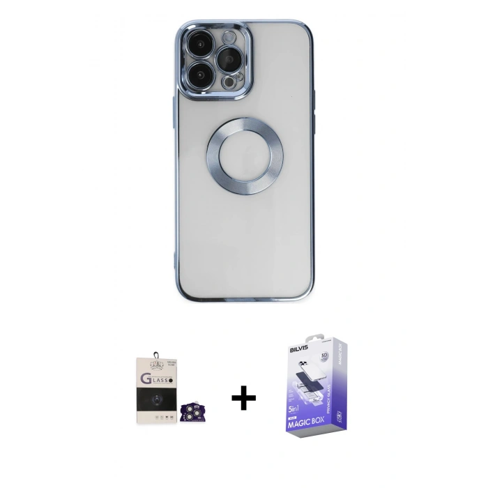 MARSİLYAN™- iPhone 14 Pro Max Kılıf Pusula Form - Siyah Bilvis 5in1 5D Magic Hayalet Cam Ekran Koruyucu + Bilvis Titan Kamera Lens - GS