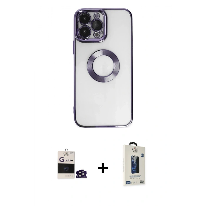 MARSİLYAN™- iPhone 14 Pro Max Kılıf Pusula Form - Siyah Bilvis Hayalet Cam Ekran Koruyucu + Bilvis Titan Kamera Lens - DNMR
