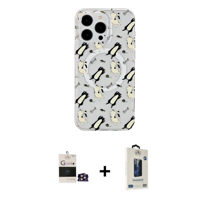MARSİLYAN™- iPhone 14 Pro Max Kılıf Pusula Form - Siyah Bilvis Hayalet Cam Ekran Koruyucu + Bilvis Titan Kamera Lens - GD