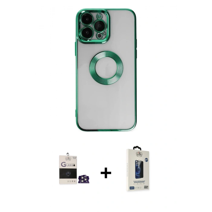 MARSİLYAN™- iPhone 14 Pro Max Kılıf Pusula Form - Siyah Bilvis Hayalet Cam Ekran Koruyucu + Bilvis Titan Kamera Lens - GS