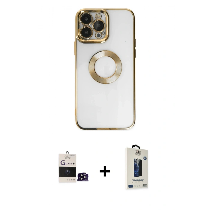 MARSİLYAN™- iPhone 14 Pro Max Kılıf Pusula Form - Siyah Bilvis Hayalet Cam Ekran Koruyucu + Bilvis Titan Kamera Lens - SH