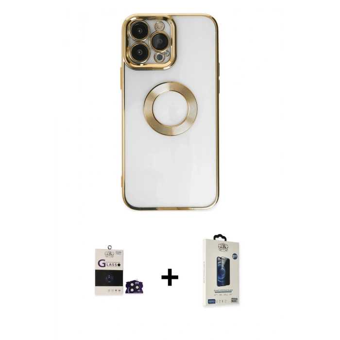 MARSİLYAN™- iPhone 14 Pro Max Kılıf Pusula Form - Siyah Bilvis Hayalet Cam Ekran Koruyucu + Bilvis Titan Kamera Lens - DNMR
