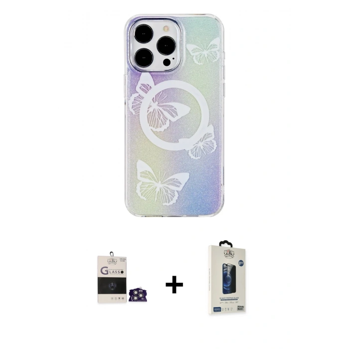 MARSİLYAN™- iPhone 14 Pro Max Kılıf Pusula Form - Siyah Bilvis Hayalet Cam Ekran Koruyucu + Bilvis Titan Kamera Lens - GS