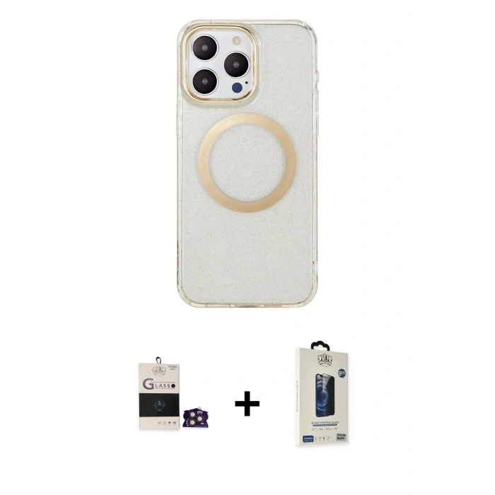 MARSİLYAN™- iPhone 14 Pro Max Kılıf Pusula Form - Siyah Bilvis Hayalet Cam Ekran Koruyucu + Bilvis Titan Kamera Lens - GD