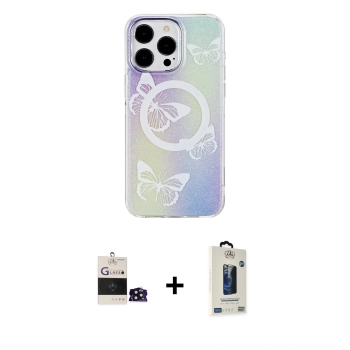 MARSİLYAN™- iPhone 14 Pro Max Kılıf Pusula Form - Siyah Bilvis Hayalet Cam Ekran Koruyucu + Bilvis Titan Kamera Lens - SH