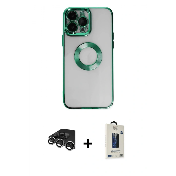 MARSİLYAN™- iPhone 14 Pro Max Kılıf Pusula Form - Siyah Bilvis Hayalet Cam Ekran Koruyucu + Raze Metal Kamera Lens - GS