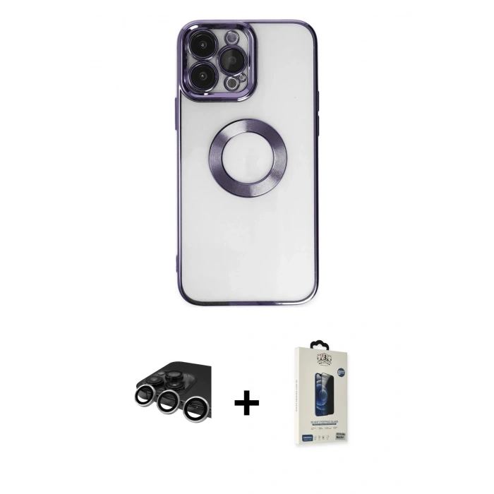 MARSİLYAN™- iPhone 14 Pro Max Kılıf Pusula Form - Siyah Bilvis Hayalet Cam Ekran Koruyucu + Raze Metal Kamera Lens - GS