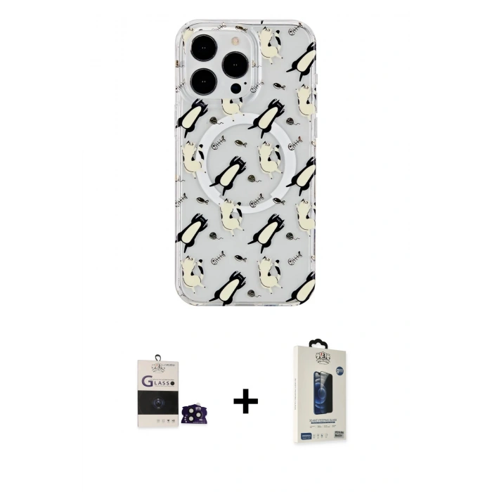 MARSİLYAN™- iPhone 14 Pro Max Kılıf Pusula Form - Siyah Bilvis Hayalet Cam Ekran Koruyucu + Bilvis Titan Kamera Lens - SH