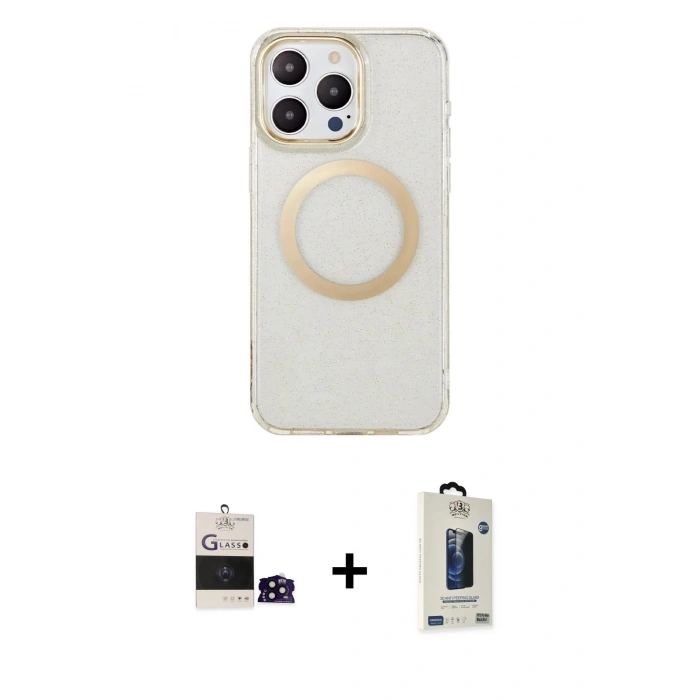 MARSİLYAN™- iPhone 14 Pro Max Kılıf Pusula Form - Siyah Bilvis Hayalet Cam Ekran Koruyucu + Bilvis Titan Kamera Lens - SH