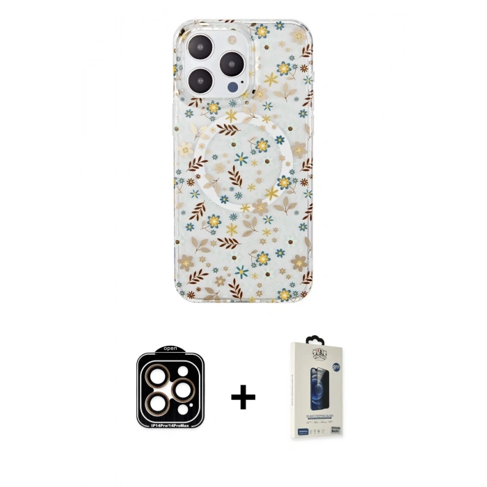 MARSİLYAN™- iPhone 14 Pro Max Kılıf Pusula Form - Siyah Bilvis Hayalet Cam Ekran Koruyucu + PVD Metal Kamera Lens - TU