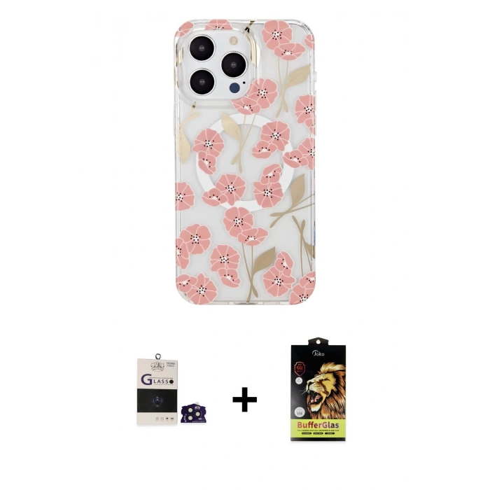 MARSİLYAN™- iPhone 14 Pro Max Kılıf Pusula Form - Siyah Buffer Cam Ekran Koruyucu + Bilvis Titan Kamera Lens - DNMR