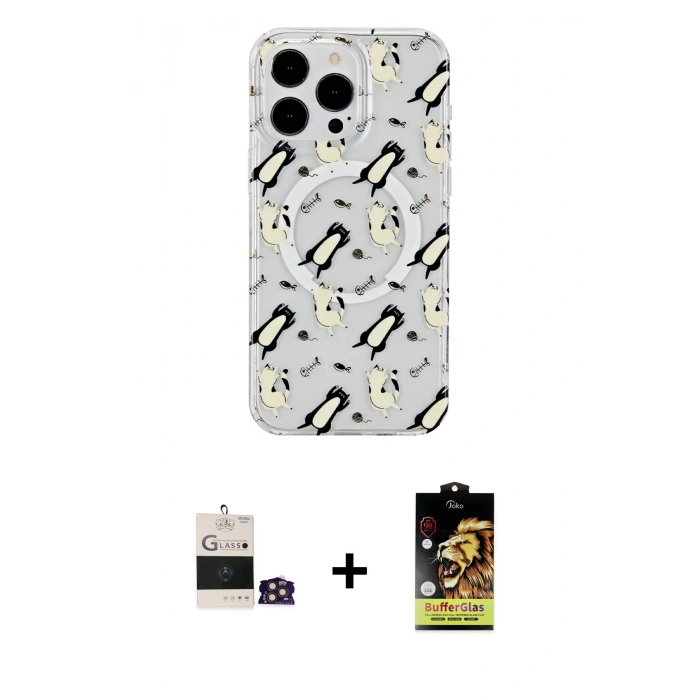 MARSİLYAN™- iPhone 14 Pro Max Kılıf Pusula Form - Siyah Buffer Cam Ekran Koruyucu + Bilvis Titan Kamera Lens - GD