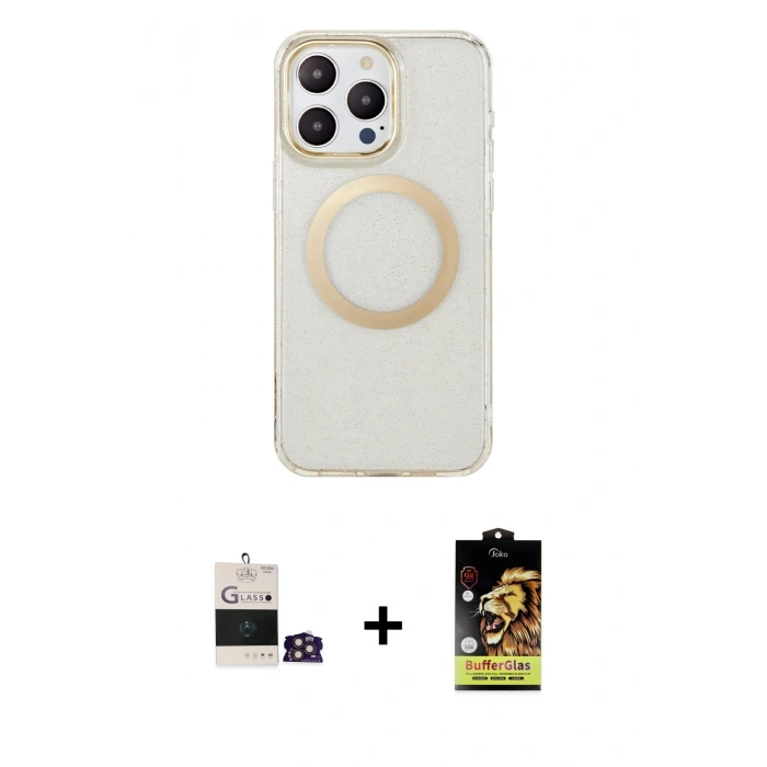 MARSİLYAN™- iPhone 14 Pro Max Kılıf Pusula Form - Siyah Buffer Cam Ekran Koruyucu + Bilvis Titan Kamera Lens - GD