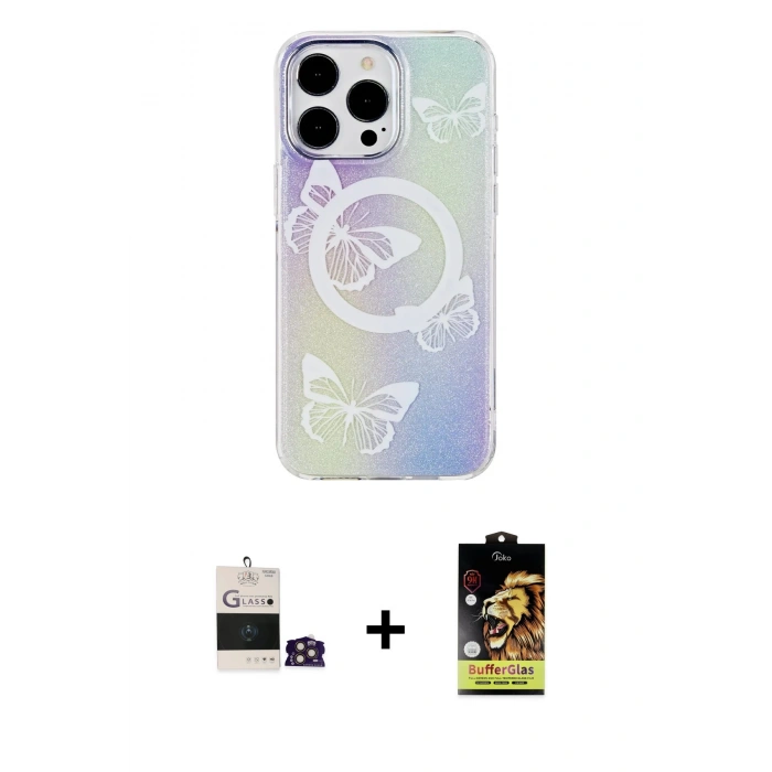 MARSİLYAN™- iPhone 14 Pro Max Kılıf Pusula Form - Siyah Buffer Cam Ekran Koruyucu + Bilvis Titan Kamera Lens - GD