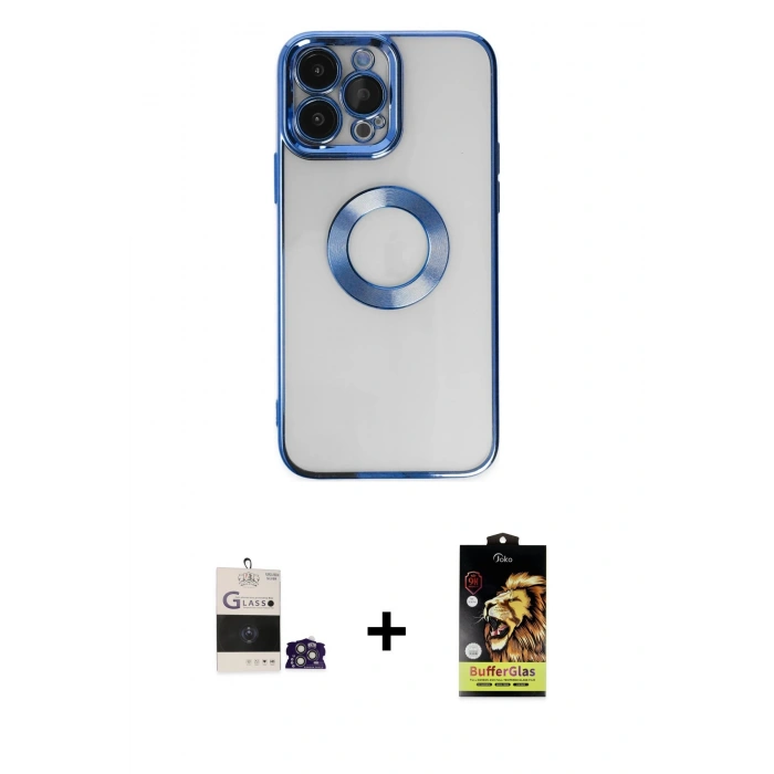 MARSİLYAN™- iPhone 14 Pro Max Kılıf Pusula Form - Siyah Buffer Cam Ekran Koruyucu + Bilvis Titan Kamera Lens - GS