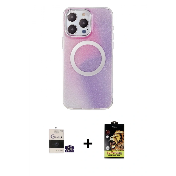 MARSİLYAN™- iPhone 14 Pro Max Kılıf Pusula Form - Siyah Buffer Cam Ekran Koruyucu + Bilvis Titan Kamera Lens - GS