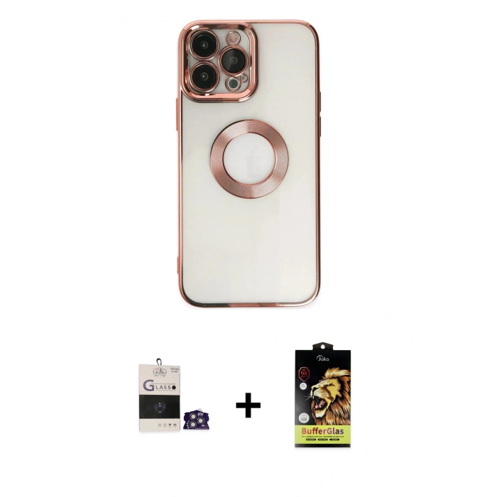 MARSİLYAN™- iPhone 14 Pro Max Kılıf Pusula Form - Siyah Buffer Cam Ekran Koruyucu + Bilvis Titan Kamera Lens - GS
