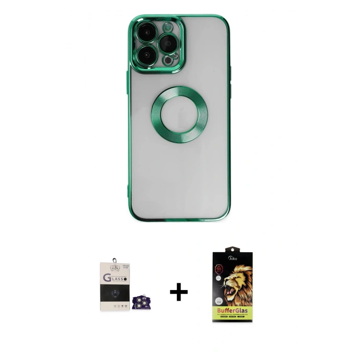 MARSİLYAN™- iPhone 14 Pro Max Kılıf Pusula Form - Siyah Buffer Cam Ekran Koruyucu + Bilvis Titan Kamera Lens - GS
