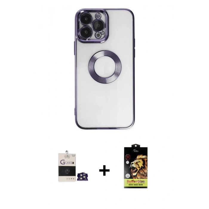 MARSİLYAN™- iPhone 14 Pro Max Kılıf Pusula Form - Siyah Buffer Cam Ekran Koruyucu + Bilvis Titan Kamera Lens - GS