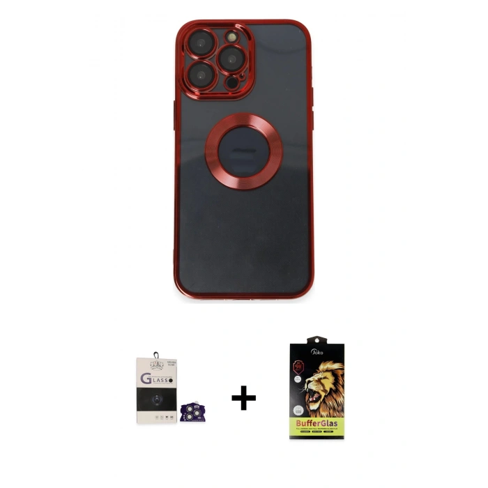 MARSİLYAN™- iPhone 14 Pro Max Kılıf Pusula Form - Siyah Buffer Cam Ekran Koruyucu + Bilvis Titan Kamera Lens - GS