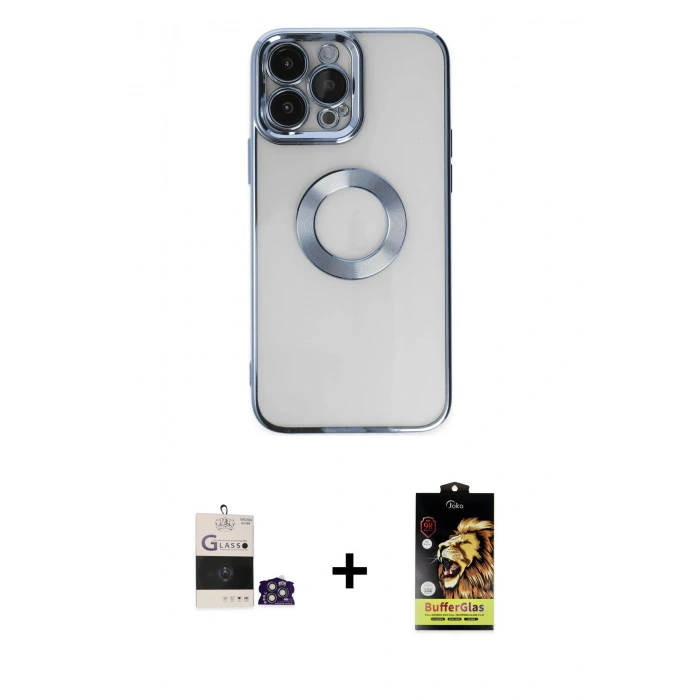 MARSİLYAN™- iPhone 14 Pro Max Kılıf Pusula Form - Siyah Buffer Cam Ekran Koruyucu + Bilvis Titan Kamera Lens - GS
