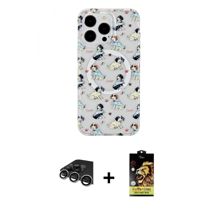 MARSİLYAN™- iPhone 14 Pro Max Kılıf Pusula Form - Siyah Buffer Cam Ekran Koruyucu + Raze Metal Kamera Lens - GS