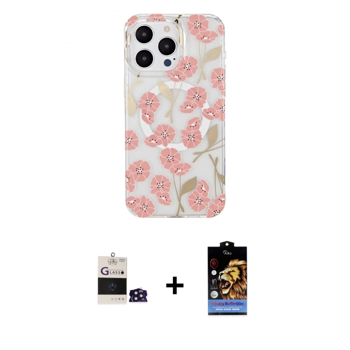 MARSİLYAN™- iPhone 14 Pro Max Kılıf Pusula Form - Siyah Buffer Hayalet Cam Ekran Koruyucu + Bilvis Titan Kamera Lens - DNMR