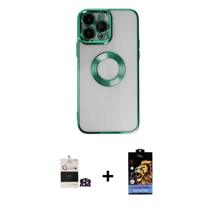 MARSİLYAN™- iPhone 14 Pro Max Kılıf Pusula Form - Siyah Buffer Hayalet Cam Ekran Koruyucu + Bilvis Titan Kamera Lens - GD