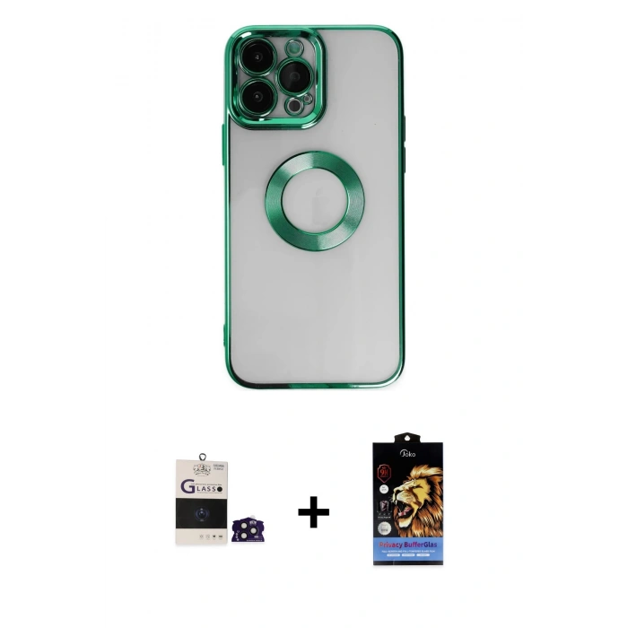 MARSİLYAN™- iPhone 14 Pro Max Kılıf Pusula Form - Siyah Buffer Hayalet Cam Ekran Koruyucu + Bilvis Titan Kamera Lens - DNMR