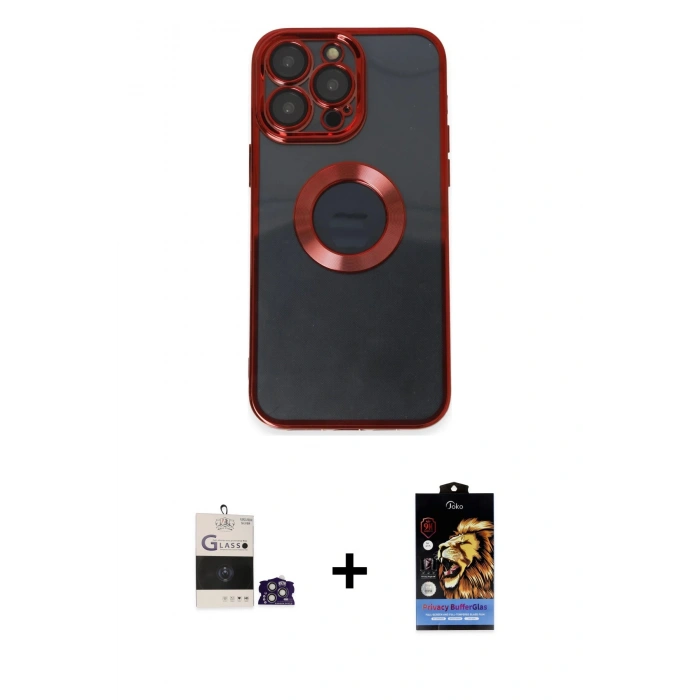 MARSİLYAN™- iPhone 14 Pro Max Kılıf Pusula Form - Siyah Buffer Hayalet Cam Ekran Koruyucu + Gümüş Bilvis Titan Kamera Lens