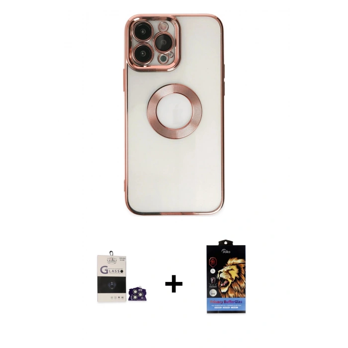 MARSİLYAN™- iPhone 14 Pro Max Kılıf Pusula Form - Siyah Buffer Hayalet Cam Ekran Koruyucu + Gümüş Bilvis Titan Kamera Lens